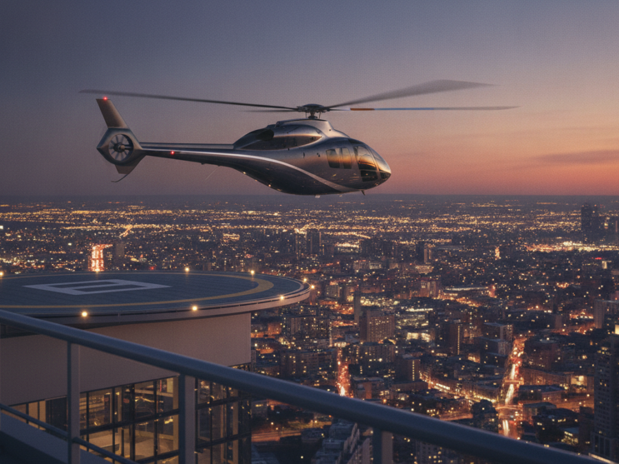 O helicóptero que virou salão voador sobre a cidade